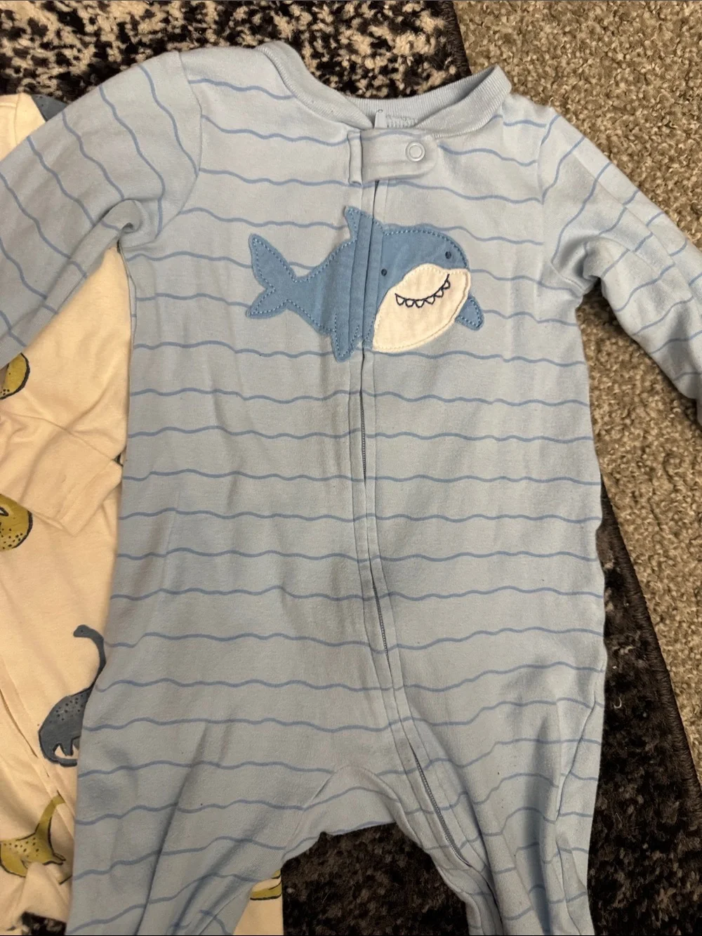 Carters Footed One-Piece - Blue Shark & Cream Dino Prints